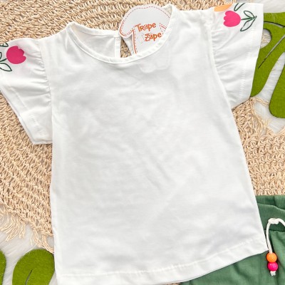 Conj Blusa Tulipas e Shorts Saia Verde